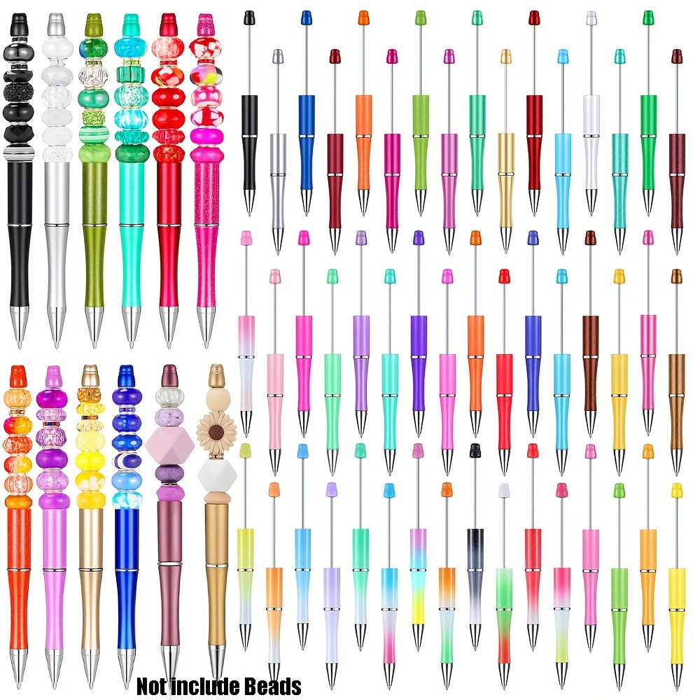 

50pcs Mixed Color Plastic Beadable Pens Diy Ballpoint Pen With Black Ink Craftable Pen Set For Diy Back-to-school Gift Office Supplies