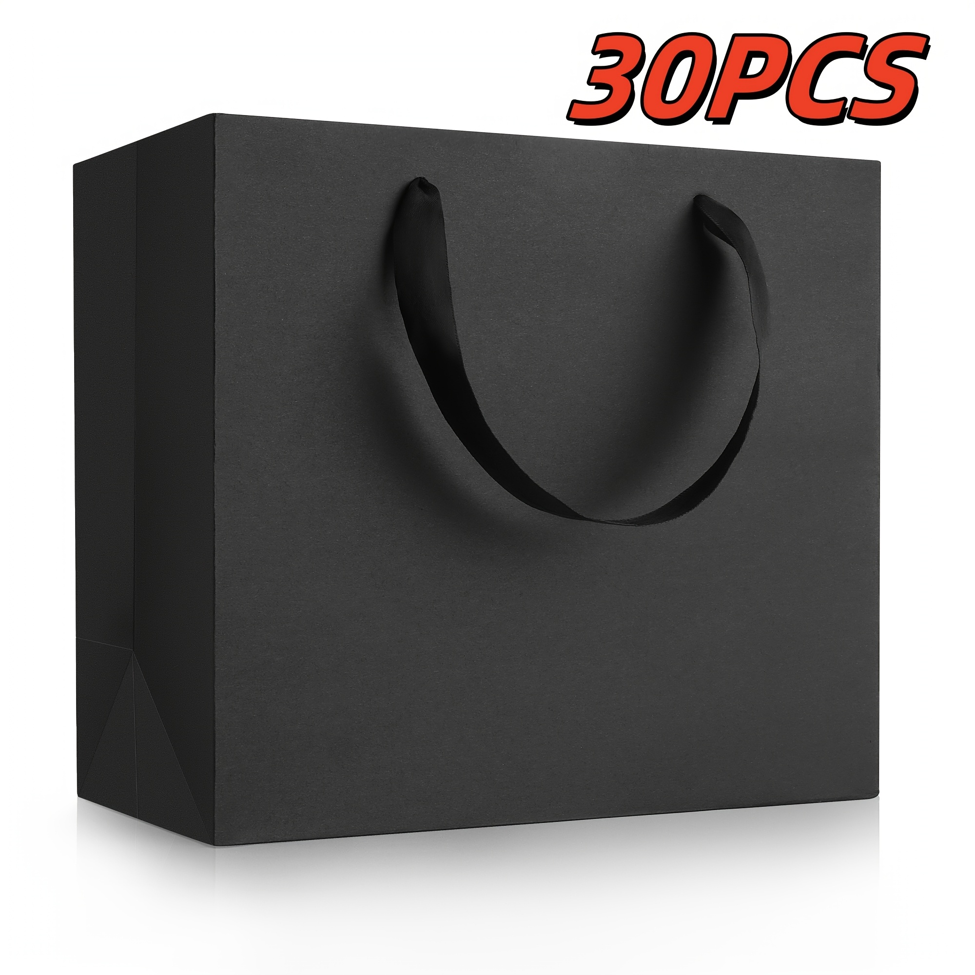 

30pcs Black Gift Bags With Handles, 12.5" X 4.5" X 11" Paper Black Shopping Bags, Bulk, Merchandise Retail Packaging Bags For Business, Handmade Grocery Stores, Boutiques, Party Favors, Weddings