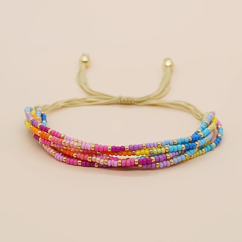 

1 Pc Multi Layer Colorful Rice Beads Design Bracelet Bohemian Elegant Style For Women Summer Daily Hand Decor