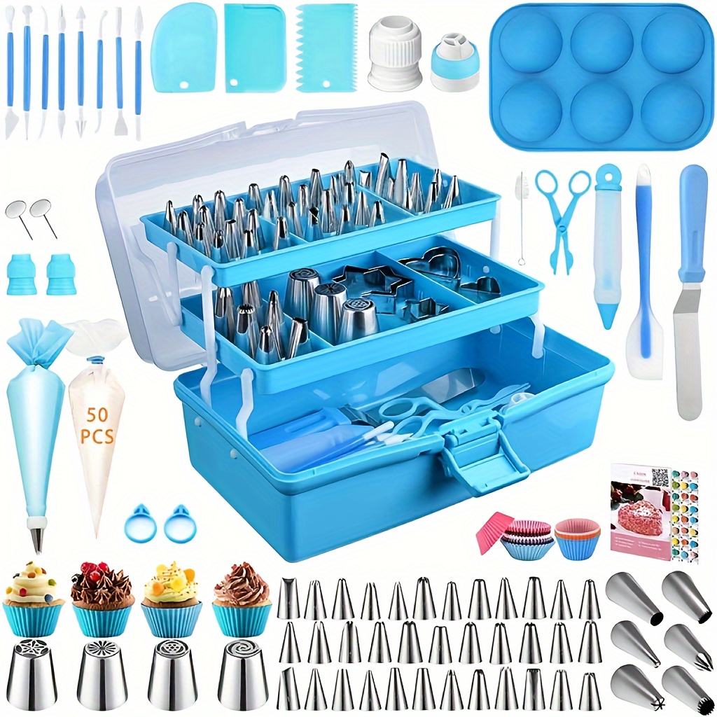 236pcs cake decoration tool kit include storage box piping bags stainless steel piping nozzles and couplers scraper and other accessories suitable for cake lovers and beginners cake diy supplies baking tool details 1
