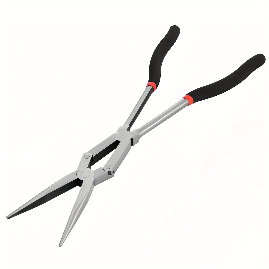 Image of 1pc Laviemot Dual Joint Long Needle Nose Pliers, Carbon Steel, 13-inch, , Angled Knurled Jaws, Double Rivet, 45°, 90° Bent Nose Pliers, Applicable, Professional, For Tight Space Access