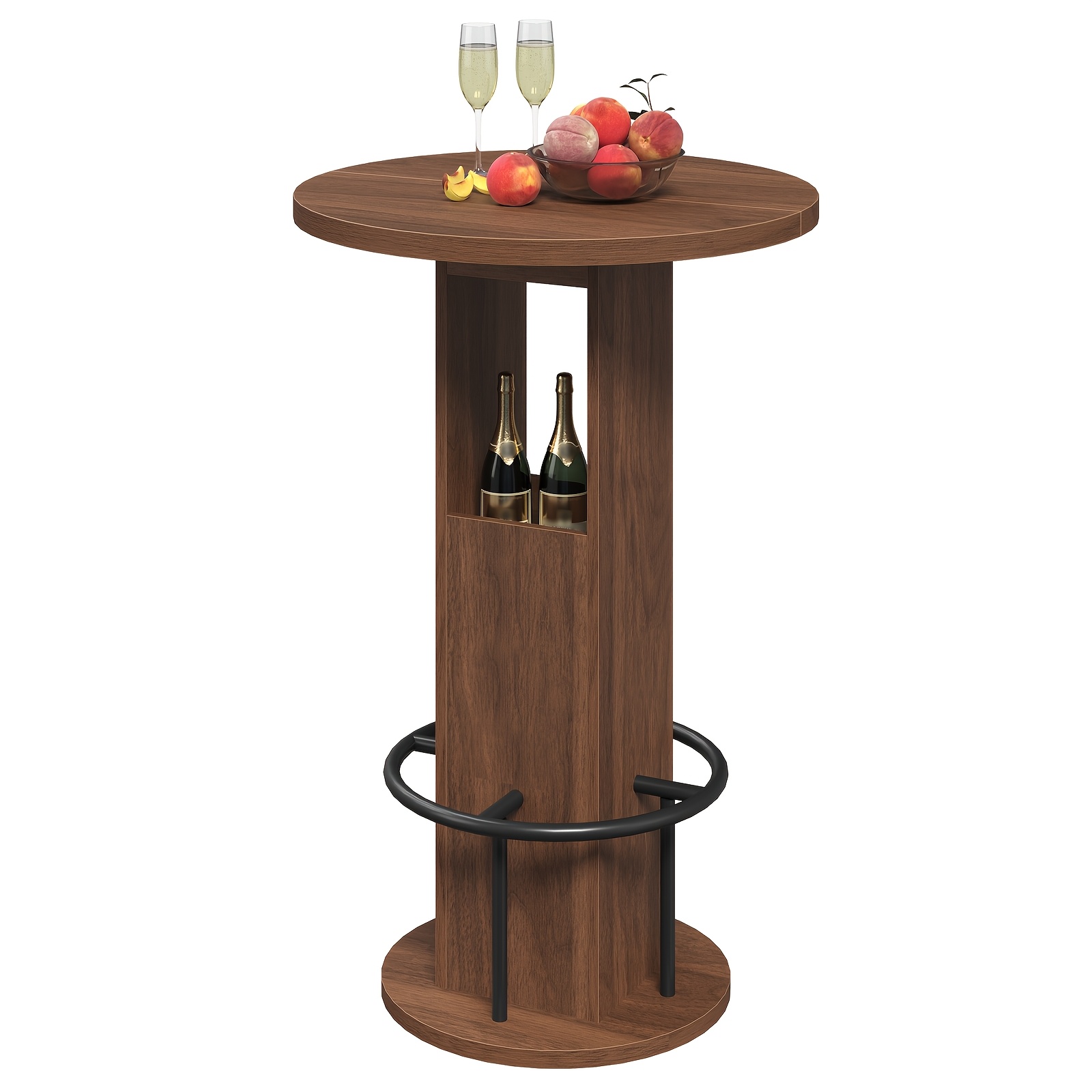 Image of Bar Table, 90.5cm High, 60cm Wide Bar Cocktail Table, Suitable For Kitchen Bar Height, With Round Base, Easy To Assemble, Suitable For Bars, Pubs, , Cafes, Rustic Brown And Vintage Color