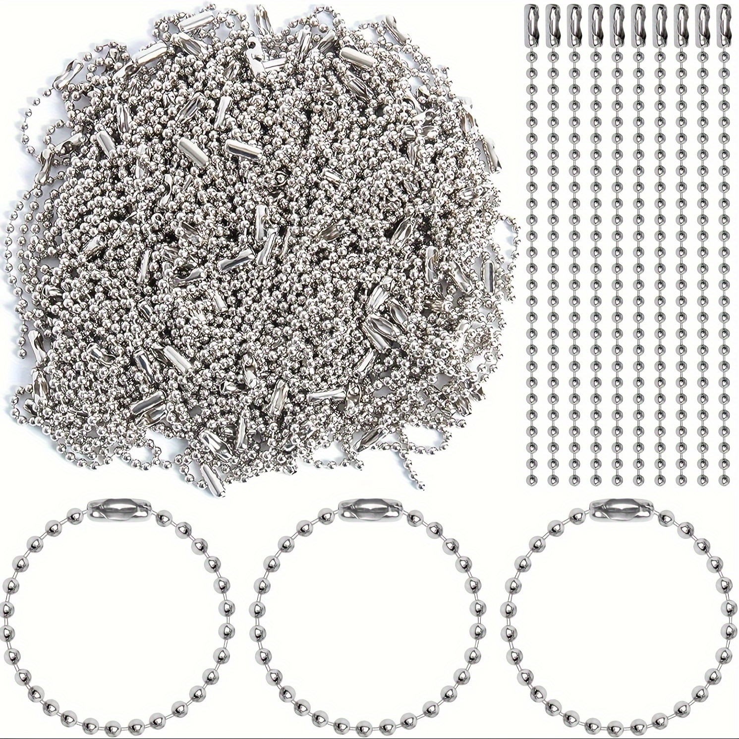 

100pcs Metal Keychain Set With Silver Bead Chain - Iron Fashion Tassel Accessories Making Tools Kit For Diy Tags, Dog Tags & Decorative Pendants - Durable, Smooth Surface Iron Chains Without Plating