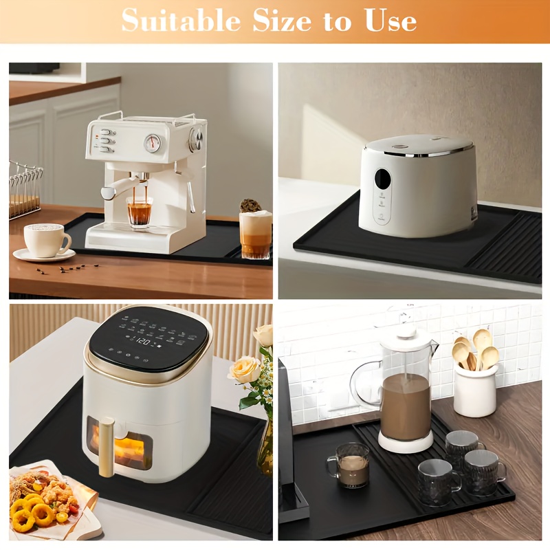 A 2-In-1 Silicone Coffee Mat with Raised Edges, Measuring 59.94cm X 39.88cm, Designed to Protect Coffee Bar Countertops. It Is Suitable for Coffee Machines, Espresso Machines, And Dish Drying Mats, Featuring a Non-Slip Design And a Removable Absorbent Pad. This Multifunctional, Heat-Resistant Kitchen Accessory Also Adds Decorative Appeal.