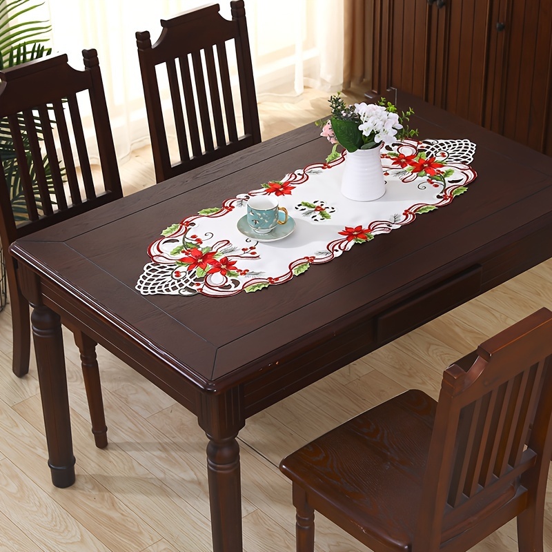 TEMU 1pc, Exquisite Christmas Embroidered Table Runner, Hand Hollowing , Suitable For Holiday Desktop Decoration And Party Gathering, Dining Room And Living Room Layout.