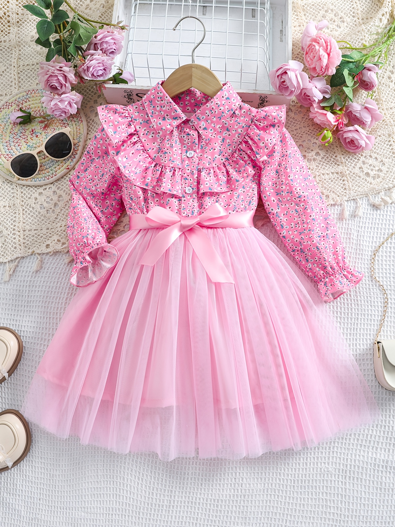 paris hilton chainmail birthday dress Long Sleeves Pink Crystal Beaded Flower Girl Dress Birthday Party