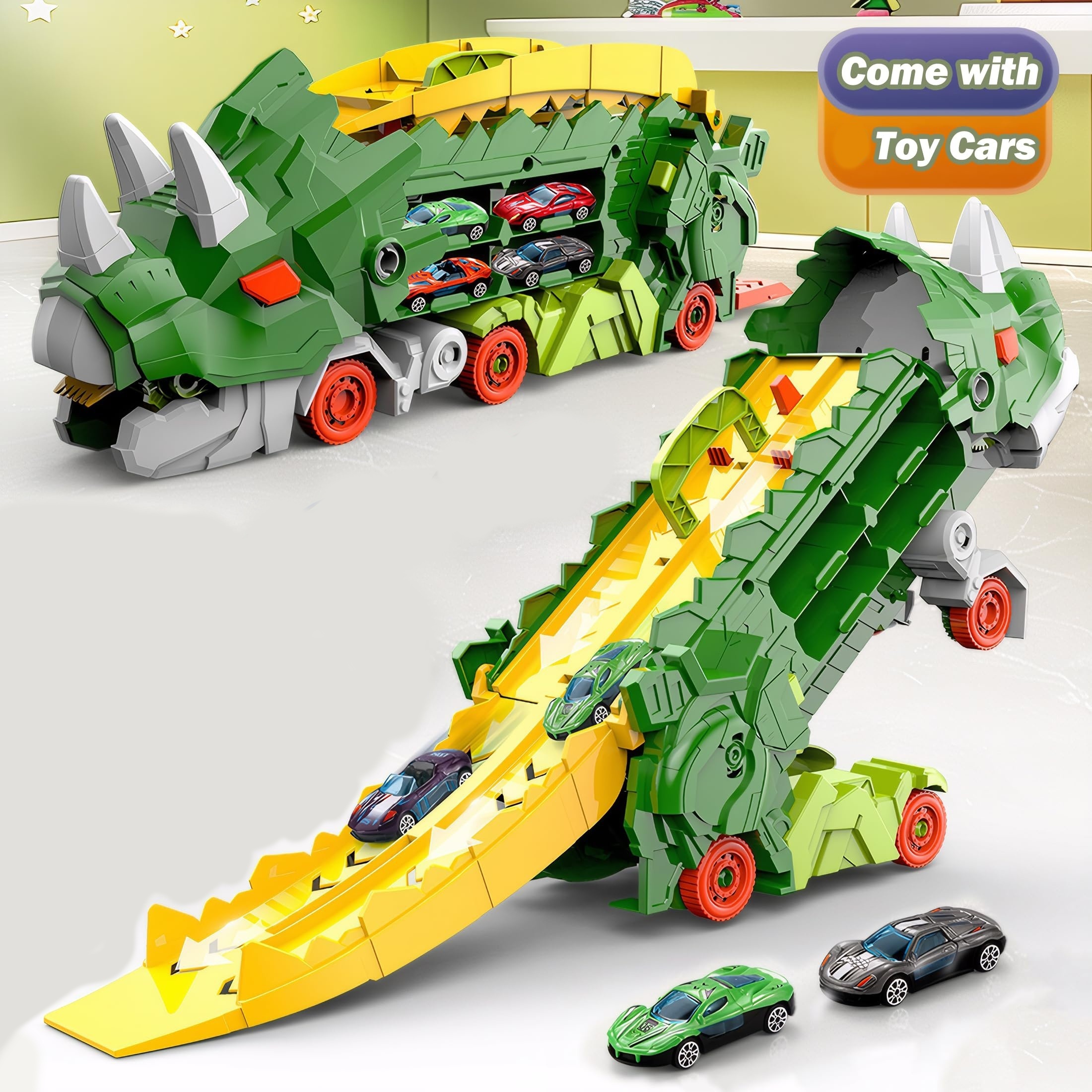  dinosaur transformer track toy car launcher alloy mini vehicles childrens slide engineering vehicle manual push operation mode toy trucks details 0