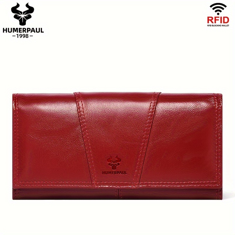 Image of For Hummer Paolo New Genuine Leather Women's Wallet, Vintage Phone Coin Clutch, Rfid Top-grain Cowhide Long Women's Wallet