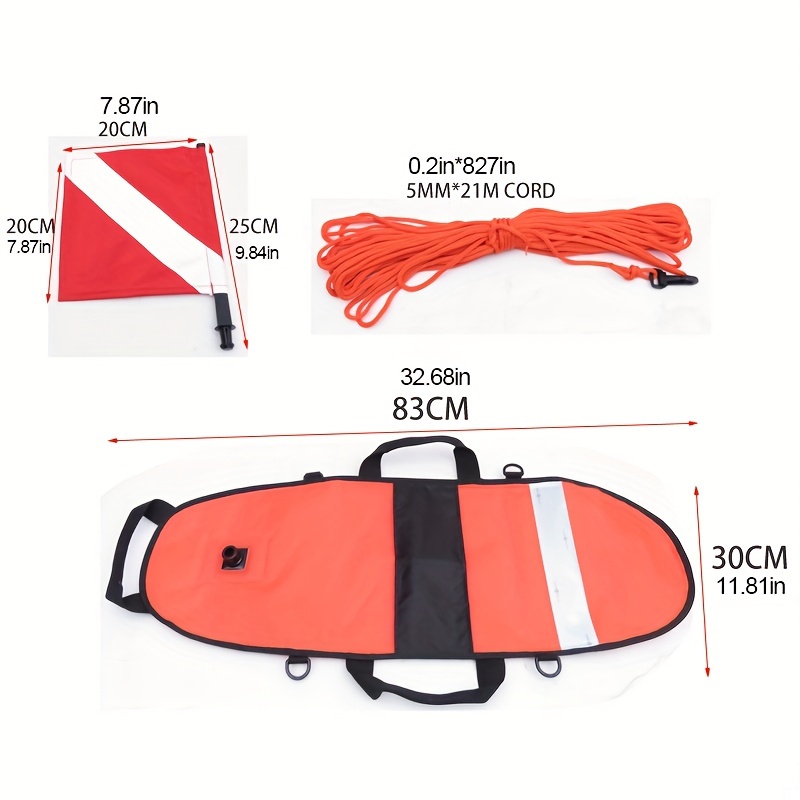 Bouée De Plongée Gonflable Orange Avec Drapeau Et Multiples Anneaux En D – Sécurisée Et Facile à Repérer