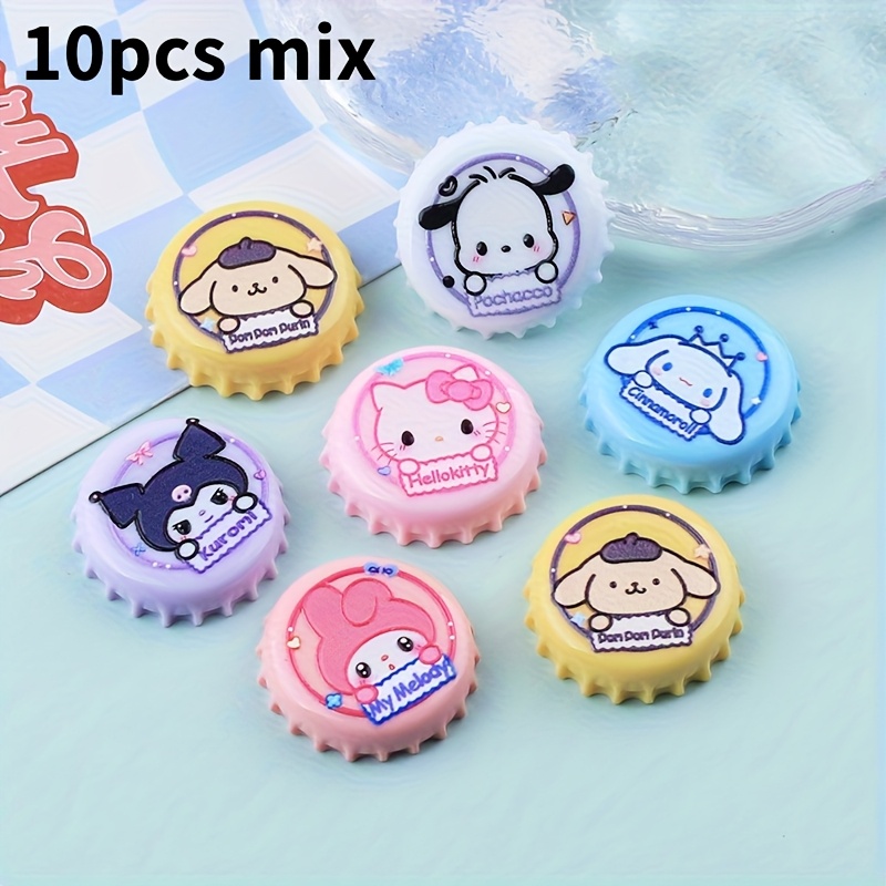 E-shop 10 Stück Zufällig Gemischte Sanrio Kitty Kuromi Melody Cinamonroll Cartoon Flaschenverschluss Harz Zusatz Patches, Kann Für Handgemacht,