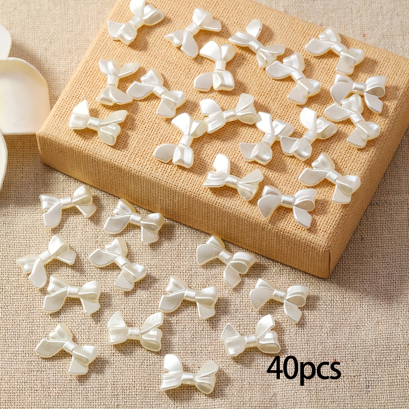 Image of 40pcs Beige Bow Beads Bowknot Beads For Jewelry Making Handmade Necklace Necklace Bracelet Key Chain Additions