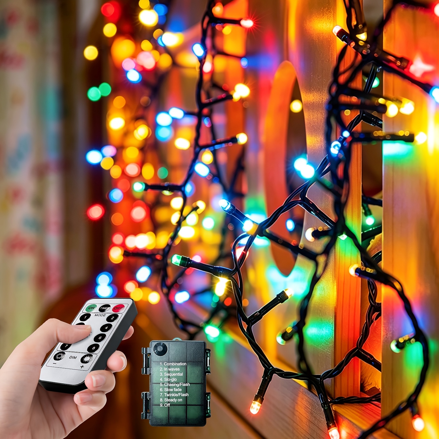 TEMU Guirlande Lumineuse à Boîtier à Piles, Guirlande Lumineuse Clignotante de Fêtes, Télécommande avec Alimentation par Pile Sèche + Commande par