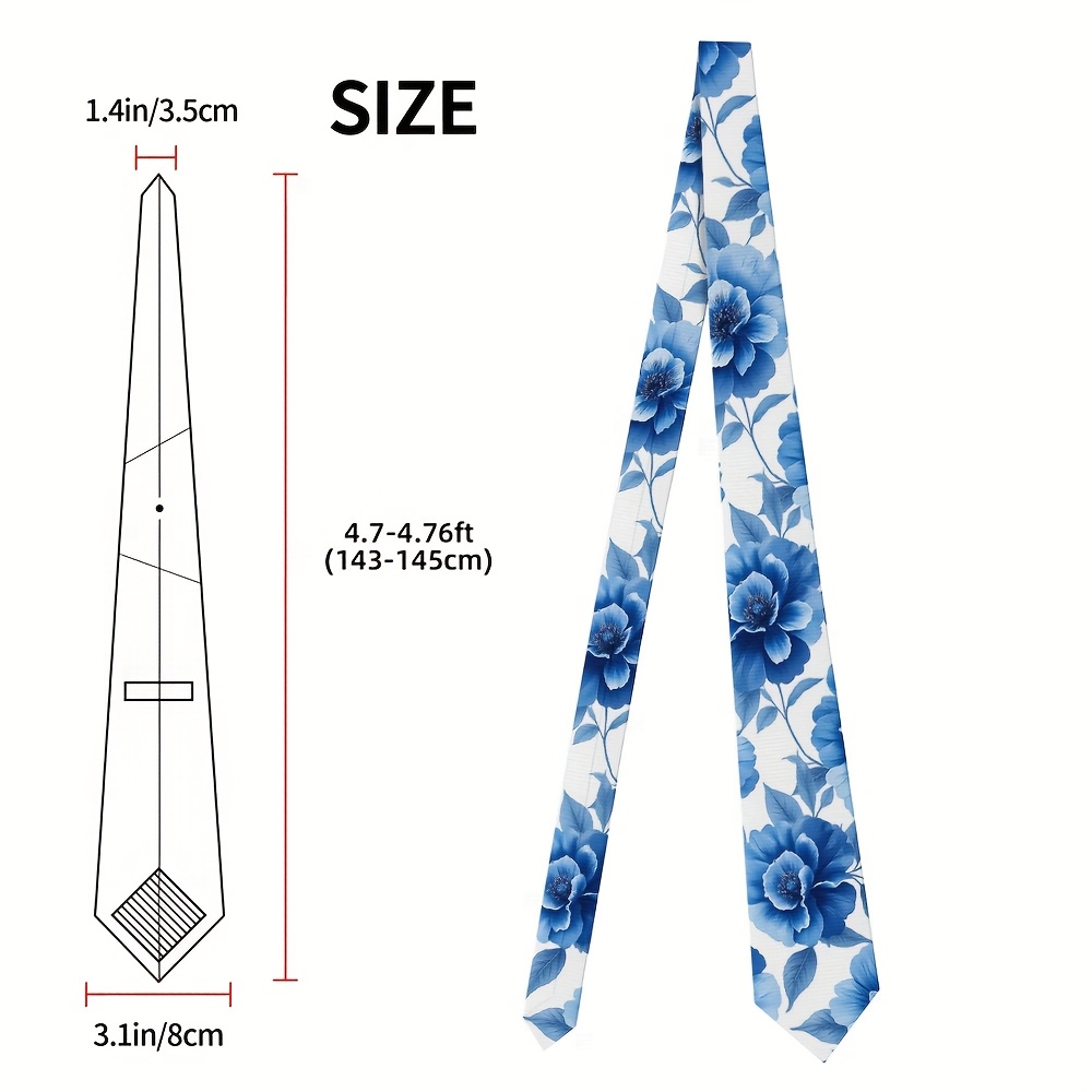 TEMU 1pc Elegant Blue Floral Tie For - Printed Polyester, , Perfect For Weddings, Lounges & Father's Day Gifts, Wedding Accessory | Floral Tie Design