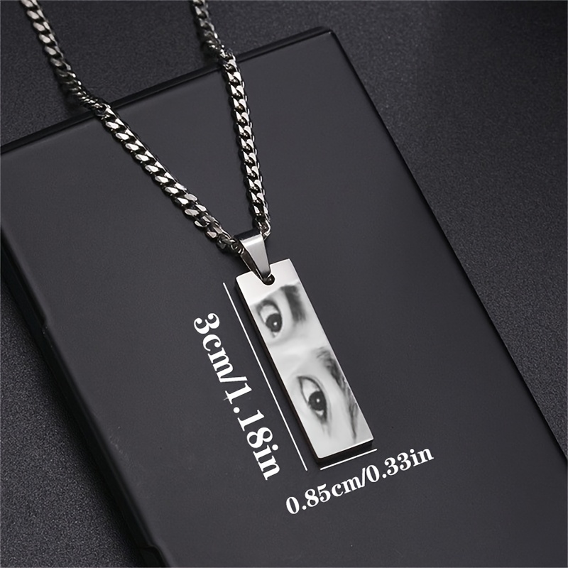 TEMU Custom Personalized Engraved Eye Picture Long Strip Necklace, 316l 316l Stainless Steel Fashion Creative Couple Photo Necklace - Gift For