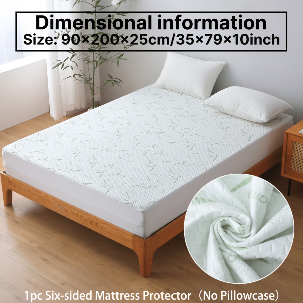 Image of 1pc Bamboo Fiber Cooling 6-sided Dustproof Mattress Protector With Zipper, Ultra Soft Mattress Cover, Breathable & Comfortable, Ideal For Bedroom Decor, , Dormitory (pillowcases Not Included)