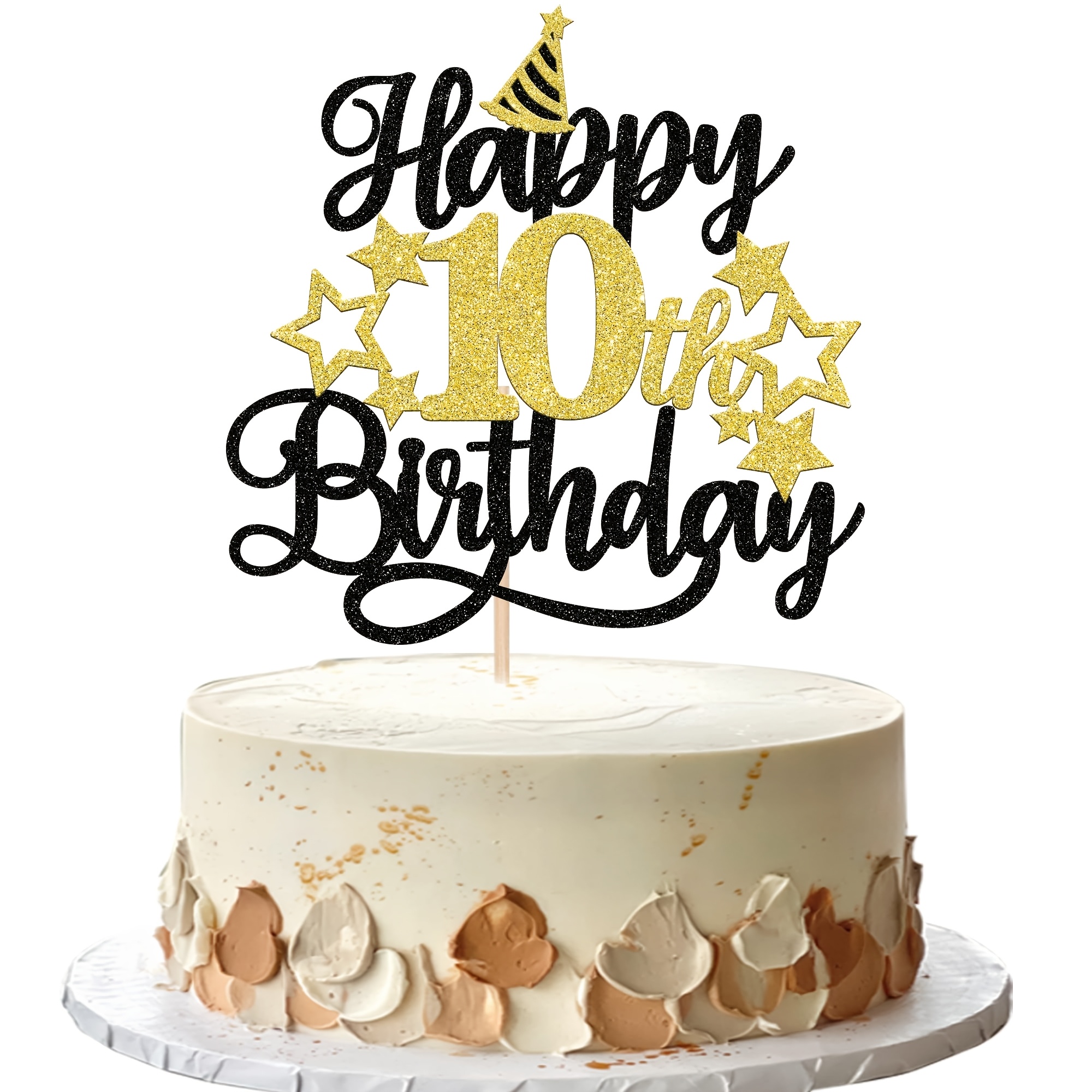 1 Pack Cake Topper Star Hat Glitter Cheers To 10 Years Birthday Cake Decorations For Children 10th Birthday Anniversary Party Decorations