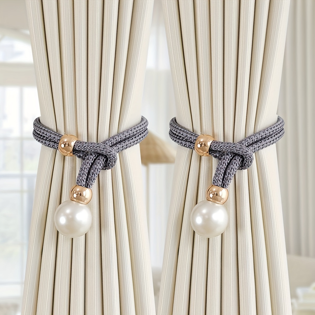 1 set of 2pcs of pearl decorative curtain buckles high end light luxury adjustable pearl curtain straps gauze curtain strap buckles suitable for curtain decoration bedroom living room hotel home and outdoor details 6