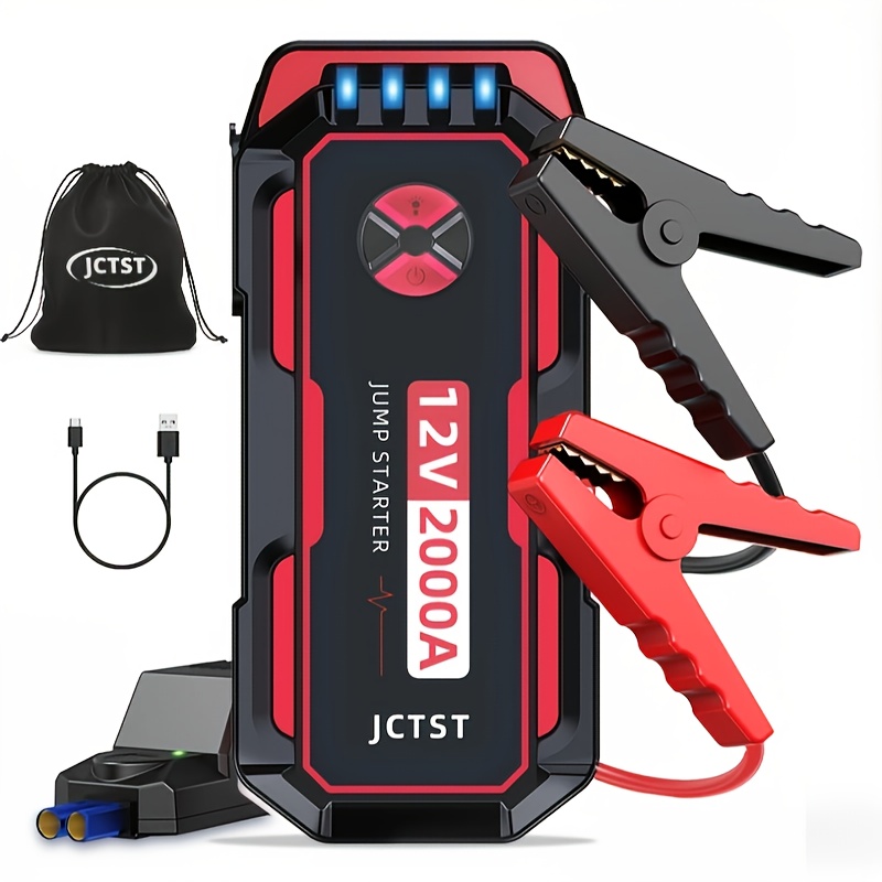 

Jctst Car Battery Jump Starter, 2000a 12v Jump Pack (up To 8.0l Gasoline And 6.5l Diesel Engine), Portable Jump Box With 4 Flashlight And Jumper Cable Black