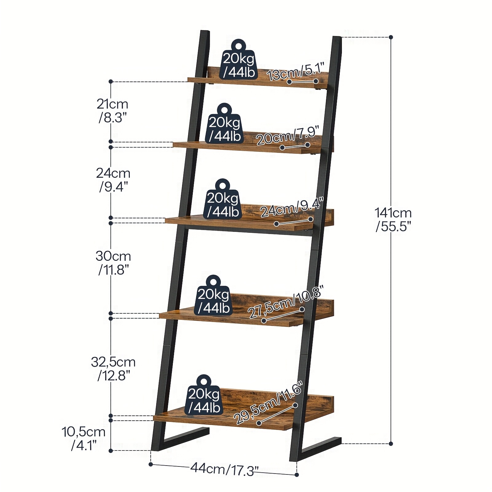 Vertical 5-Tier Wooden Shelving Unit for Storage