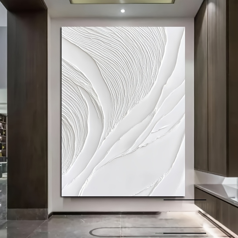 Handcrafted Textured Wave Oil Painting - Dynamic White Ripple Abstract Design, Unique Artistic Brushstrokes on Durable Wood Frame. Modern Living Room and Office Wall Decor Fashionably Stylish Abstraction Mural with Ocean Theme Natural Timber Framing High-Quality Interior Décor Exclusive for Home Enthusiasts