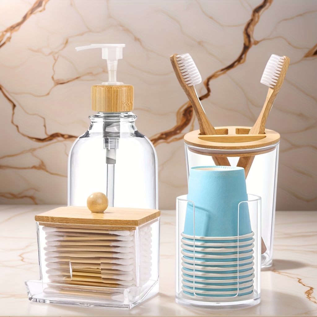 bathroom jar accessories set 4pcs clear toothbrush holder Temu