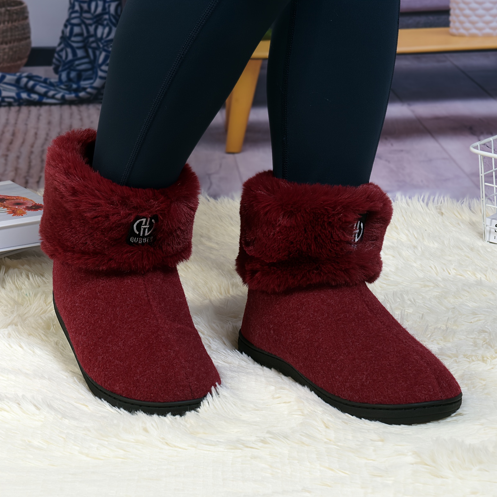 Fur Slipper Womens Slipper Boots With Zip Cozy Winter Fur Lined