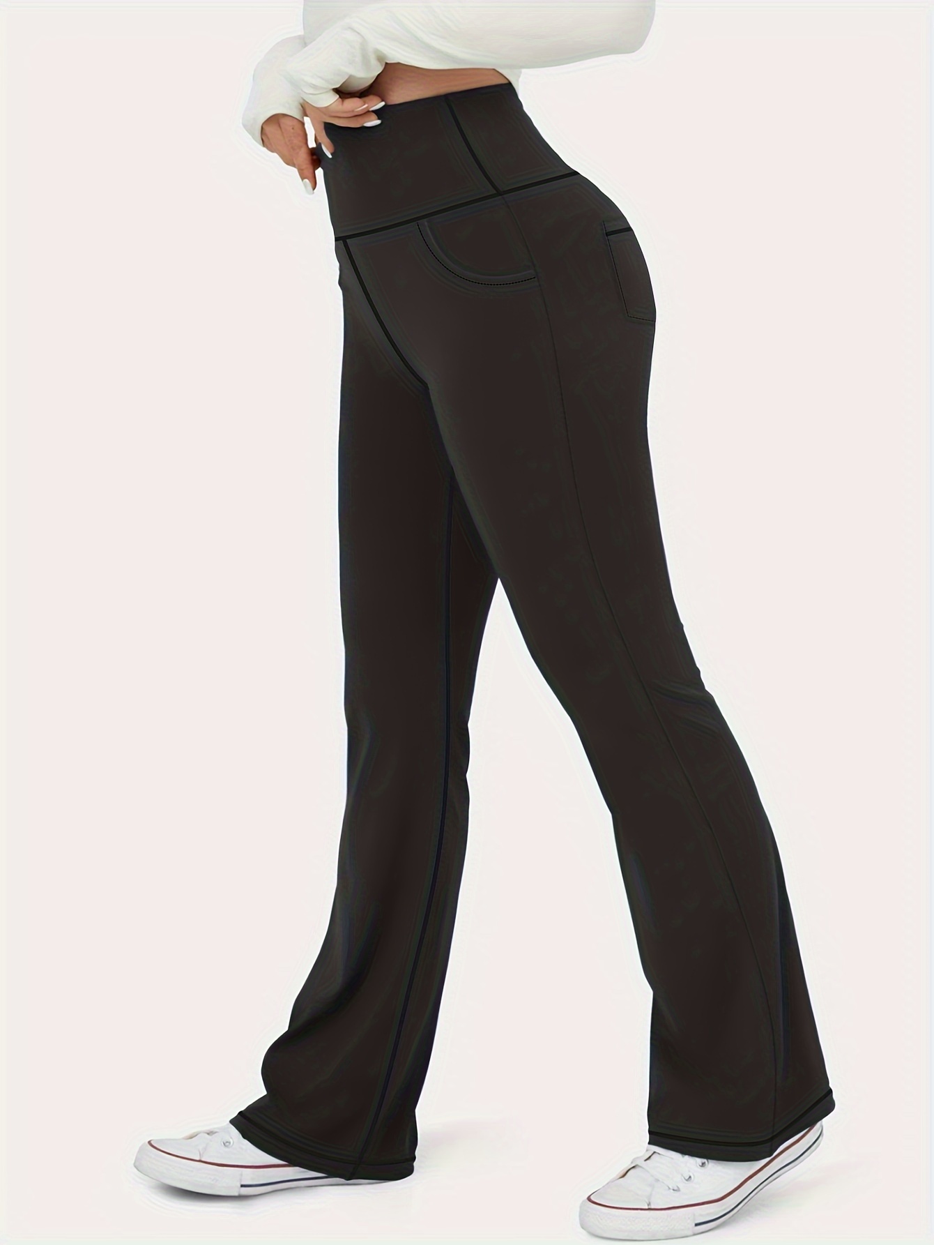 womens plus size athletic flare leggings pockets casual high