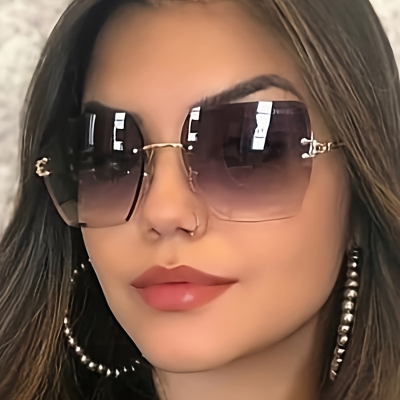 

Rimless Irregular Sunglasses, Trendy Ombre Sun Shades Eyeglasses Metal Outdoor Hiking Eyewear For Women