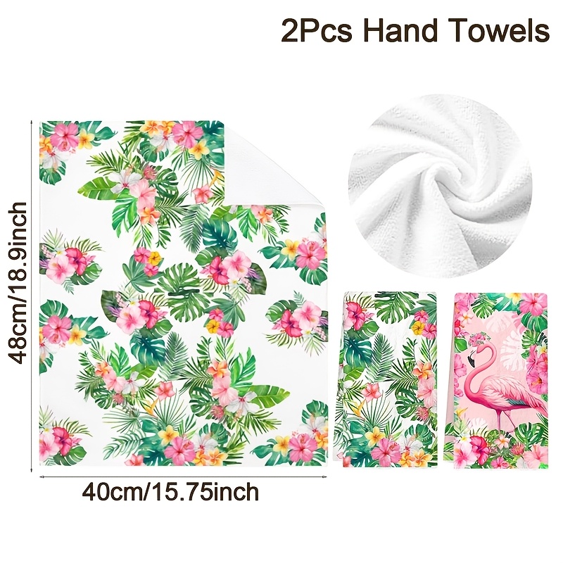 TEMU 2pcs Hawaiian Theme Kitchen Towels, Flamingo Monstera Leaf Red Flower Patterns, 40x48cm Microfiber Cleaning Cloth, Kitchen & Bathroom Summer