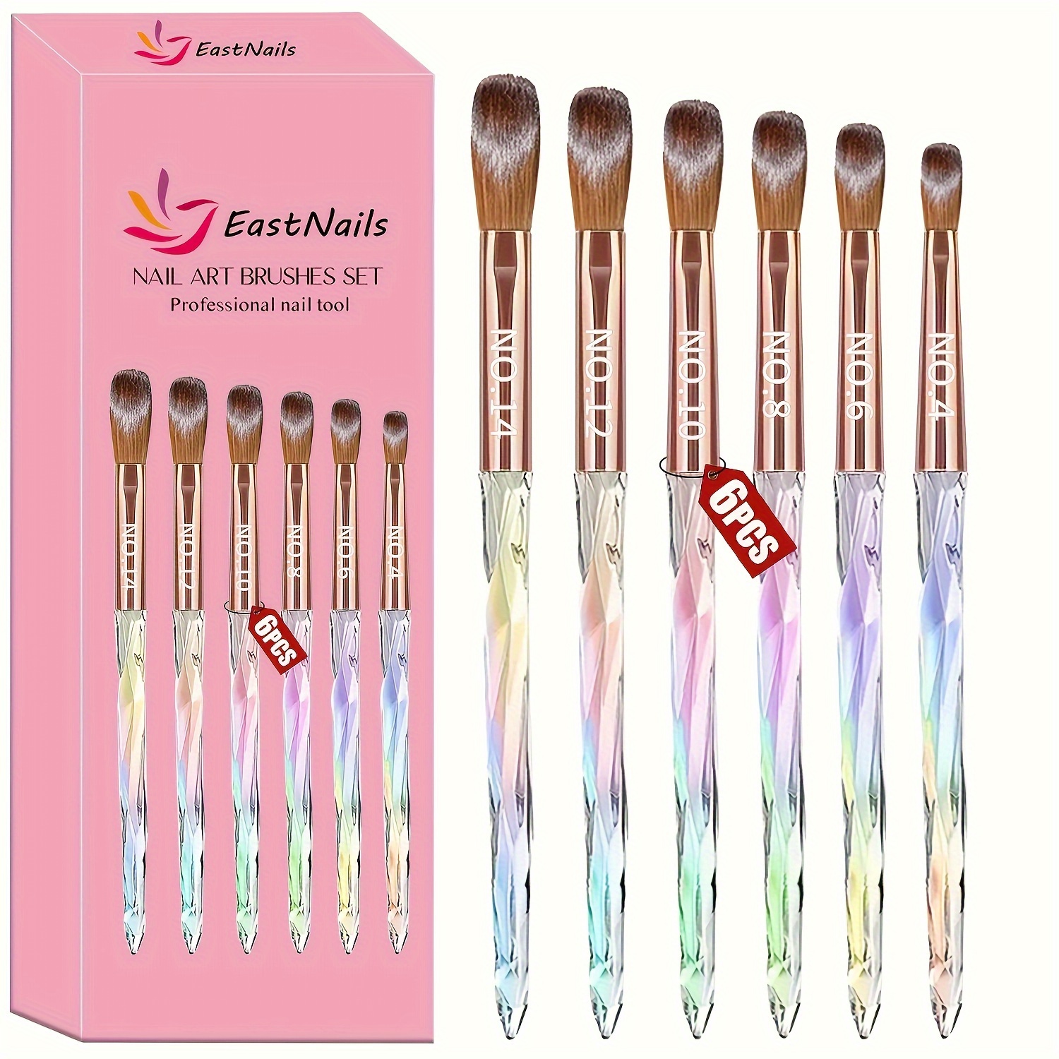 

6pcs Acrylic Nail Brush Set, Size 4/6/8/10/12/14 Acrylic Nail Brushes For Acrylic Application, Gradient Professional Manicure Nail , Acrylic Powder & Acrylic Nail Kit