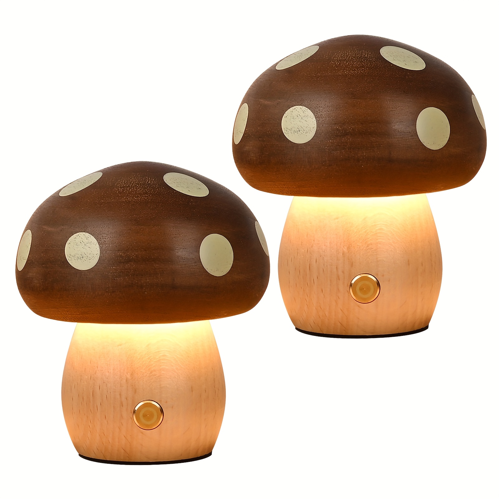 Mushroom Night Lights Rechargeable Cordless Wooden Mushroom Portable Desk Lamps For Bedroom Studyroom