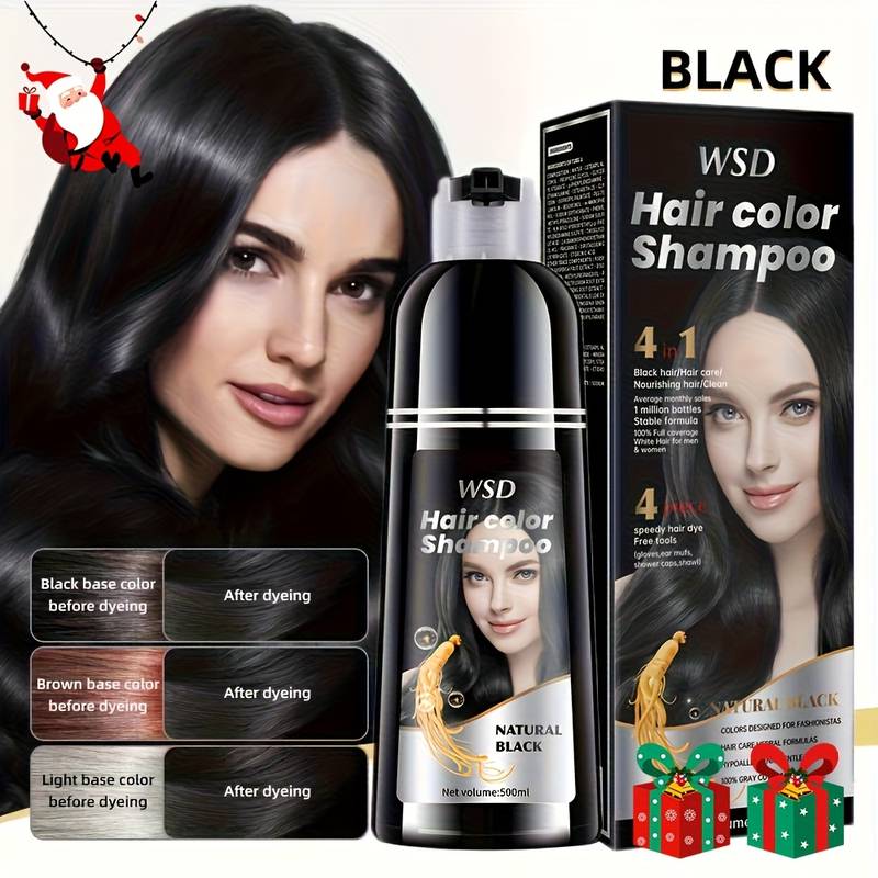HERBISHH 500ml Natural Permanent Hair Dye Shampoo - Dark Brown (2-Pack) With Argan Oil & Keratin