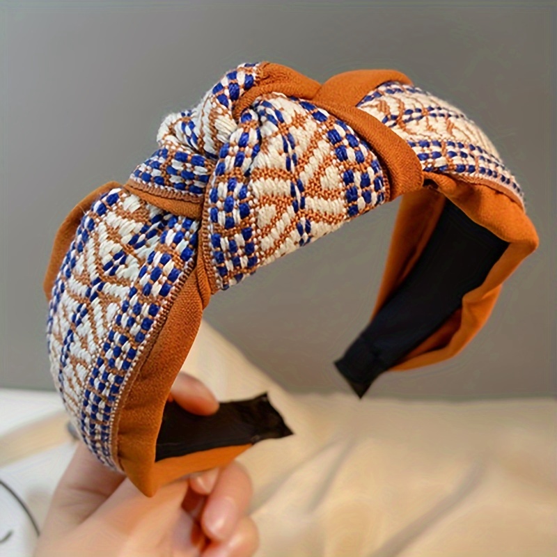 (e) 1pc Autumn And Winter Retro Small Fragrance Woven Cross Headband Women's Middle Knot Wide-brimmed Elegant Versatile Hair Additions Hair Clip Headband Hair Additions Headdress Women