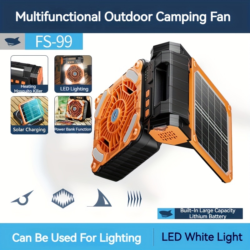 1 pi ce ventilateur de camping solaire   fs99 avec lumi re led ventilateur dext rieur rechargeable avec fonction anti moustique chauffante parfait pour le camping en plein air les voyages les pique niques les barbecues fs 99a orange 10