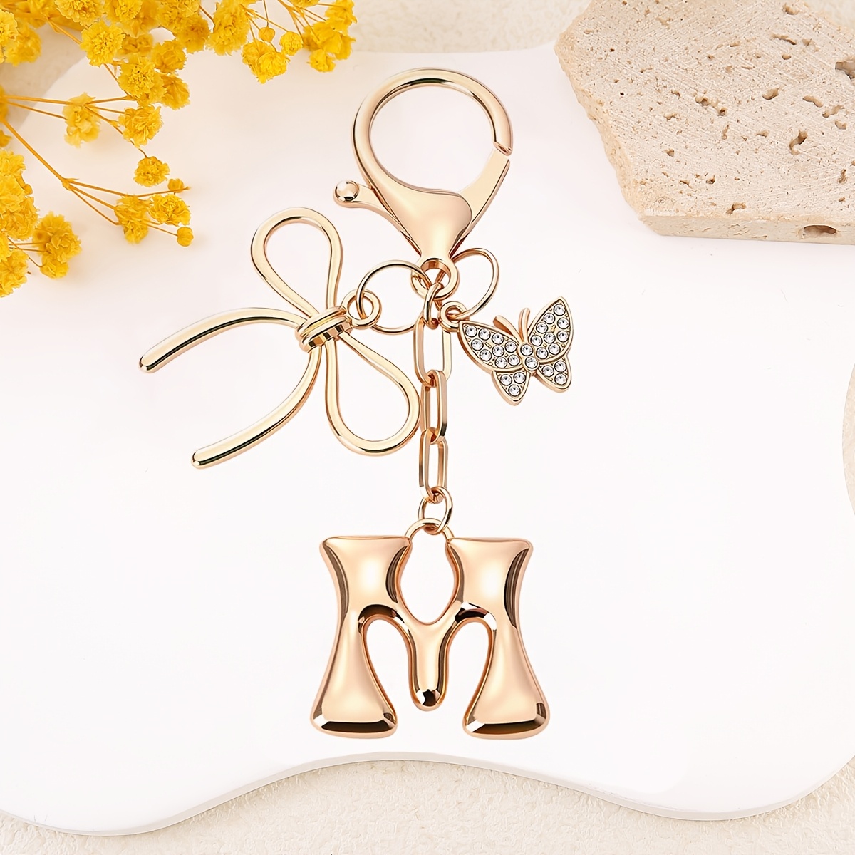 TEMU 1pc Fashion Bubble English Letter Keychain With Bow And , Cute Keychain For Women's Handbags, Backpacks, Car Key Pendant, Gift Accessory
