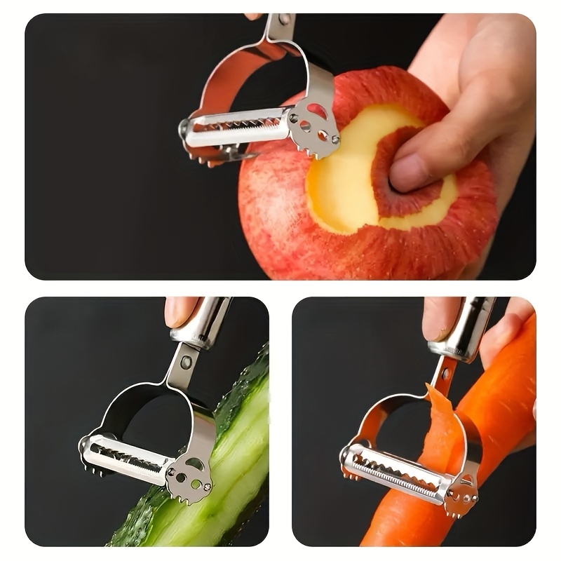 [Multifuncional] Pelador de Frutas y Verduras Multifuncional de Acero Inoxidable | 1 unidad | Acero Inoxidable | Rebanador, Rallador y Picador Manual | Utensilio de Cocina para el Hogar, Cocina en RV y Habitaciones de Residencia Estudiantil | Elementos Esenciales para Cocinar en la Residencia | Rebanador Compacto
