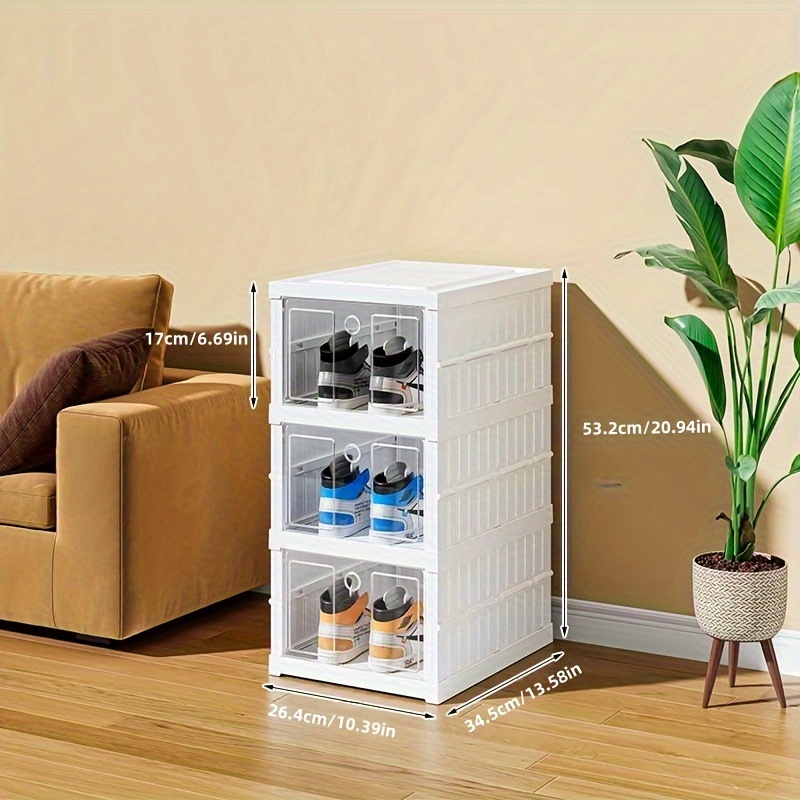 1pc   De   Plegable Apilable - Gabinete De Almacenamiento De   De Instalación Gratuita     Y   - Organizador De Zapatillas   Con   Plegable 6