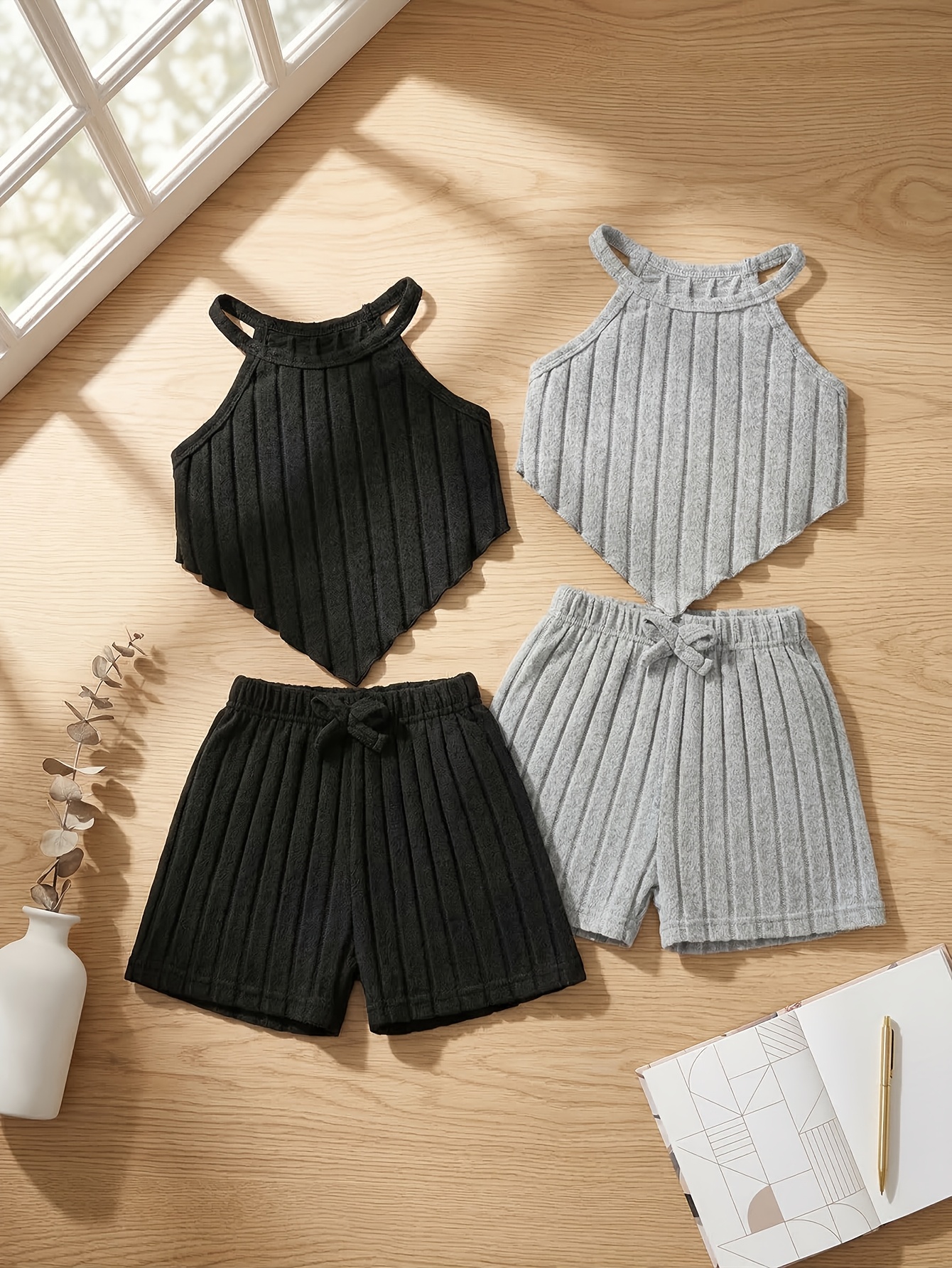 4pcs girls solid color crop tops decorative bow solid color  display picture 3
