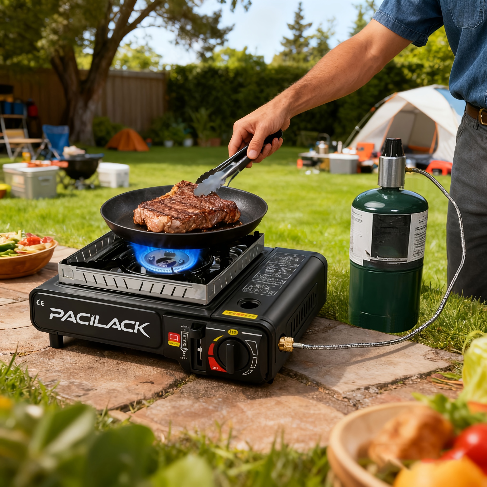 Compact Camping Cooker, Dual Fuel Propane And Butane Stove with Carrying Case, Wind-Resistant Design, Automatic Ignition, Portable Gas Stove for Outdoor Cooking And Camping