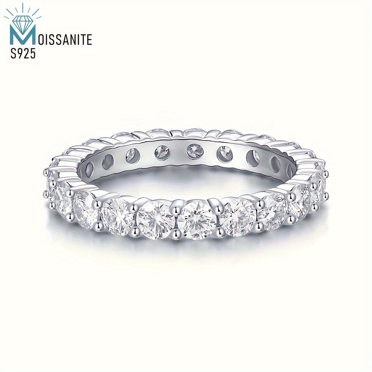 

1pc Fine Craft 925 Sterling Silvery Main Stone 0.1 Carat * 21pcs Moissanite Diamonds Full Inlaid Women' Stacking Ring Suitable For Engagement Wedding To Wear A Gift And Family Must-haves