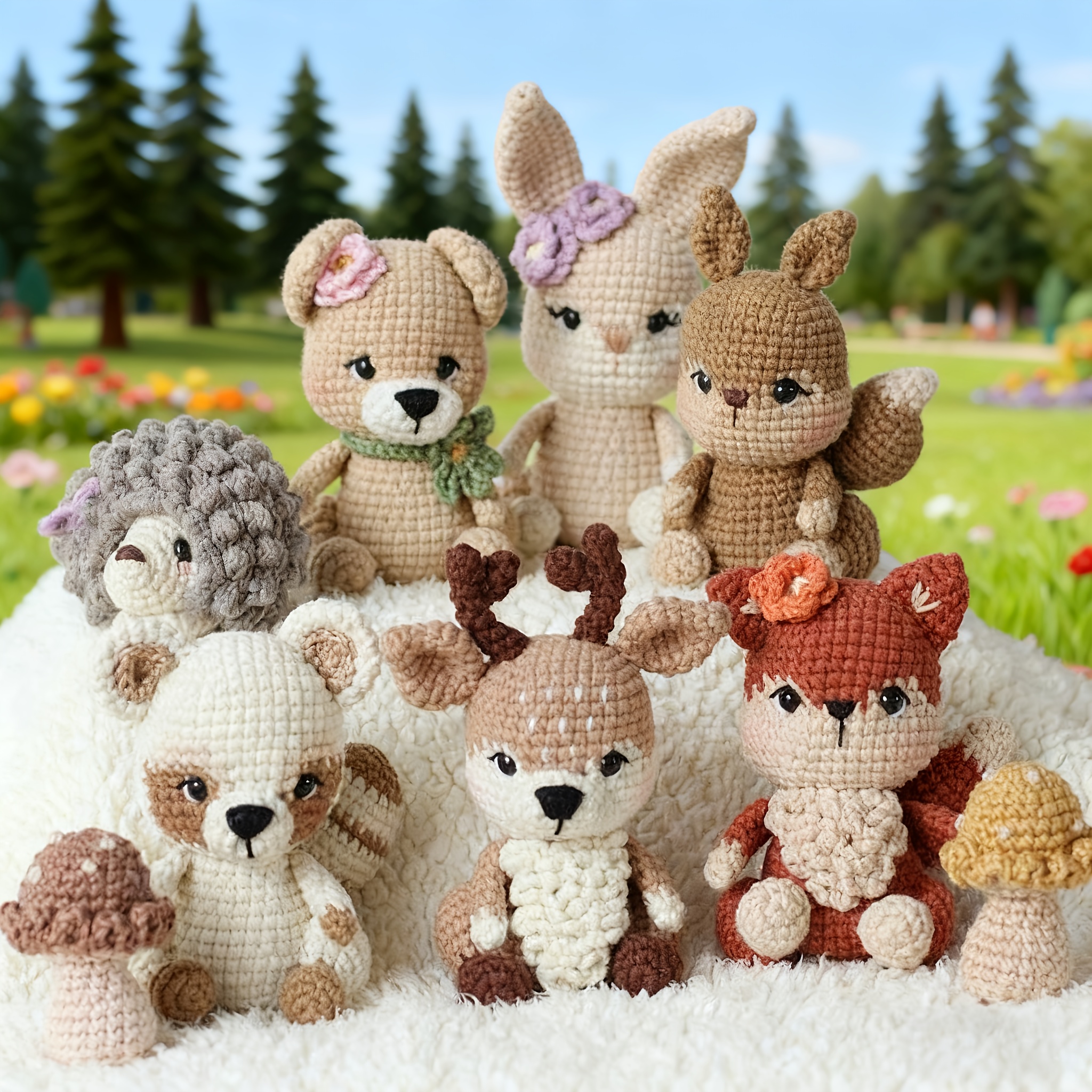 TEMU A Crochet Kit Featuring 9 Pieces For Adorable Forest-themed, Perfect For Projects. It Comes With A Detailed Guide Suitable For Beginners, Crochet Hooks, Yarn