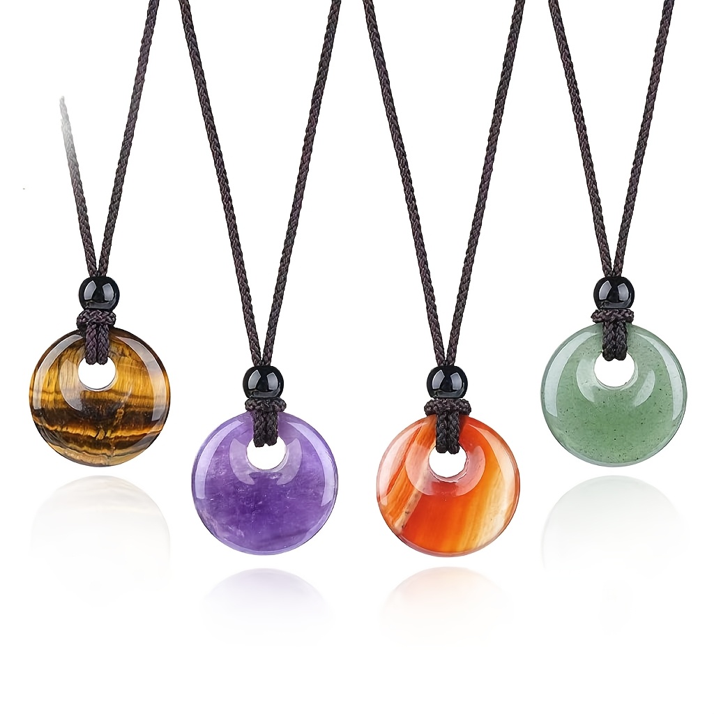 TEMU 4pcs Set: Natural Crystal " An Kou" (peace Knot) Pendant, Versatile New Chinese Stone Carving With Large Hole And Princess Clasp, Exquisite