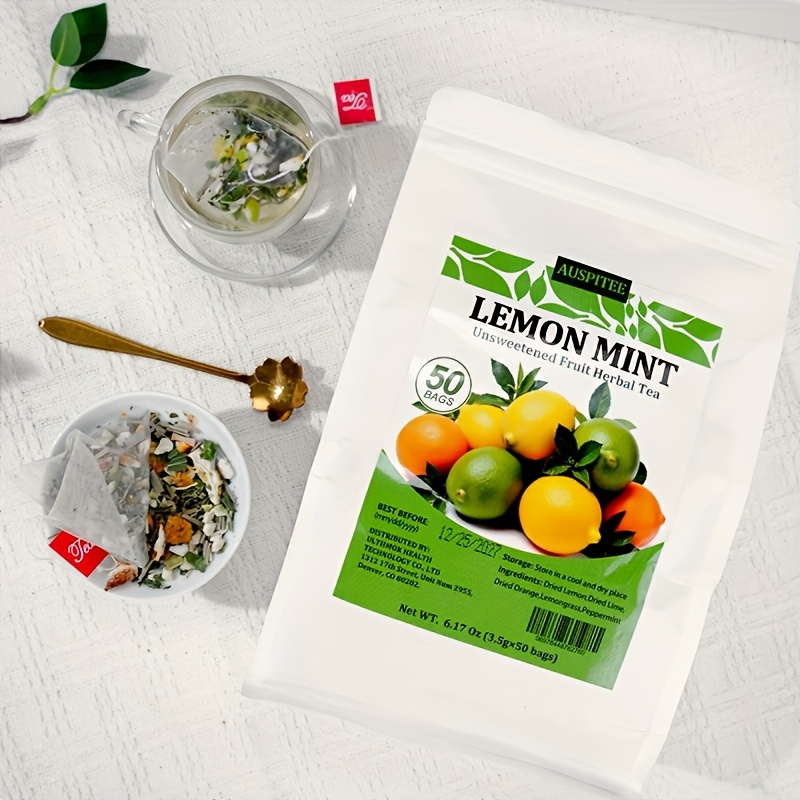 ULTHMOK Lemon Mint Herbal Fruit Tea, 50 Tea Bags, 6.17 oz, with Lemon, Lime, Lemongrass, Orange, and Mint Leaves