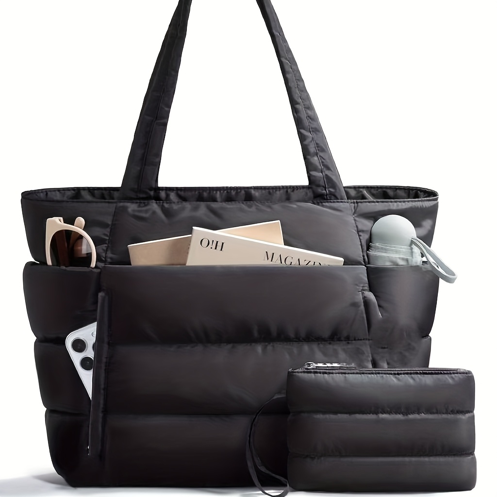 2pcs Large Capacity Women's Tote Bag, New Quilted Bag, Trendy and Versatile Women's Handbag, Suitable for Work, Travel, Sports, and Gym, Lig