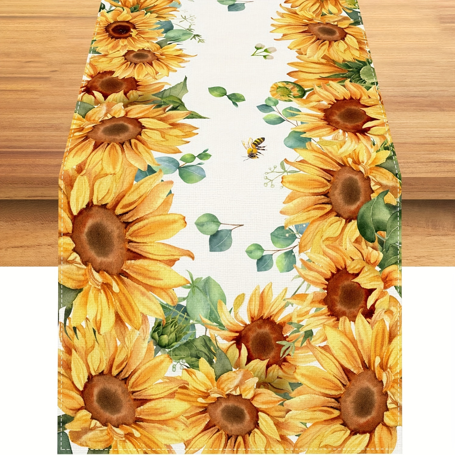 

1pc, Watercolor Sunflower Table Runner, Spring Flower Tablecloth, Spring Farmhouse Sunflower Decorations And Supplies For Home, Kitchen Party Indoor Decor, Home Dustproof Stuff