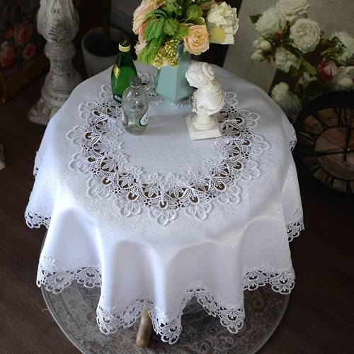 elegante europäische tischdecke aus bestickter spitze - einfarbige runde tischdecke aus weißem polyester mit floralem design für die weihnachtsdekoration, maschinenwaschbare gewebte tischwäsche - 81 cm durchmesser