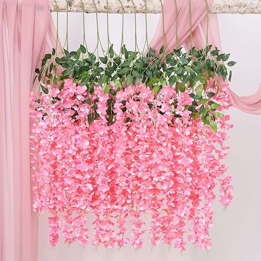 

12pcs, Artificial Wedding Decoration Hanging Flowers Wisteria Garland Long Silk Flower Vines For Outdoor Indoor Wedding Arch Backdrop Party Room Wall Decor