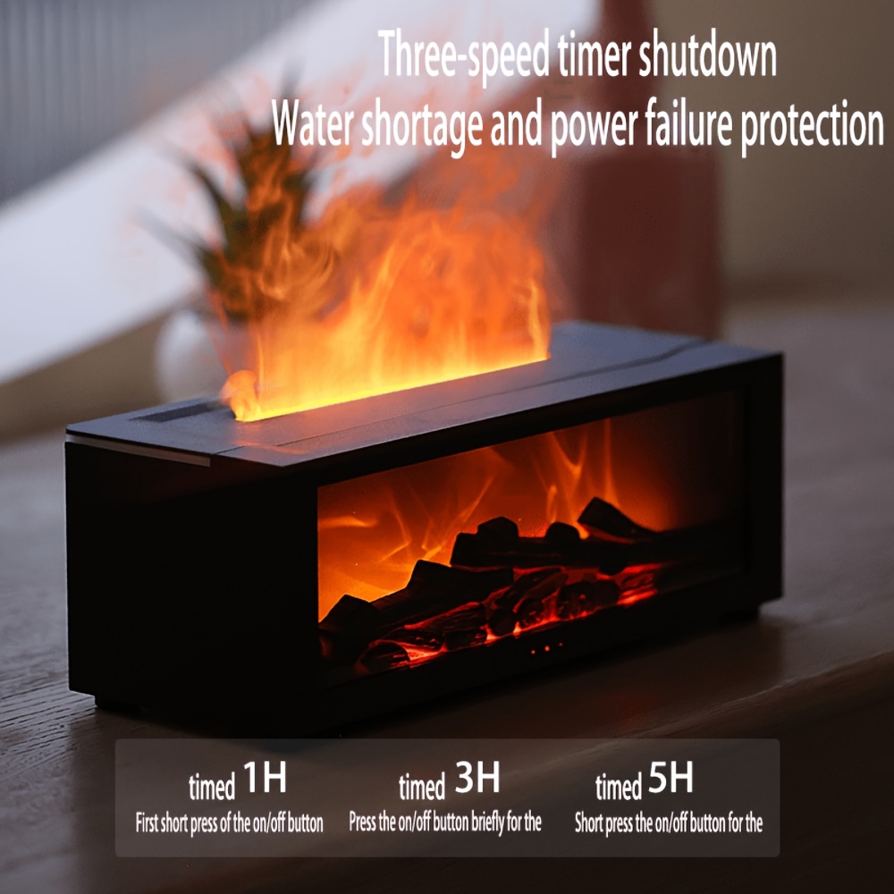   Electric Fireplace Heater & Essential Oil Diffuser with Realistic Flame Effect, USB-Powered   technology Humidifier, Remote Control, Timer, Auto Shut-Off, Plug-in Battery Operation for Home/Office - Durable Plastic Construction, Realistic  , Moisturizing Air Diffuser, USB-Powered Heater for Bedroom, Living Room, Office, Long-Lasting Diffuser with Color-Changing Flame, Night Light, and Timer Functionality