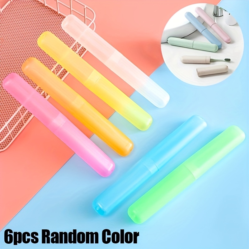 6pcs Portable Dustproof Toothbrush Case Holder Plastic Toothbrush Container Storage Box, Suitable For Daily And Travel Use, Random Color Travel Essential