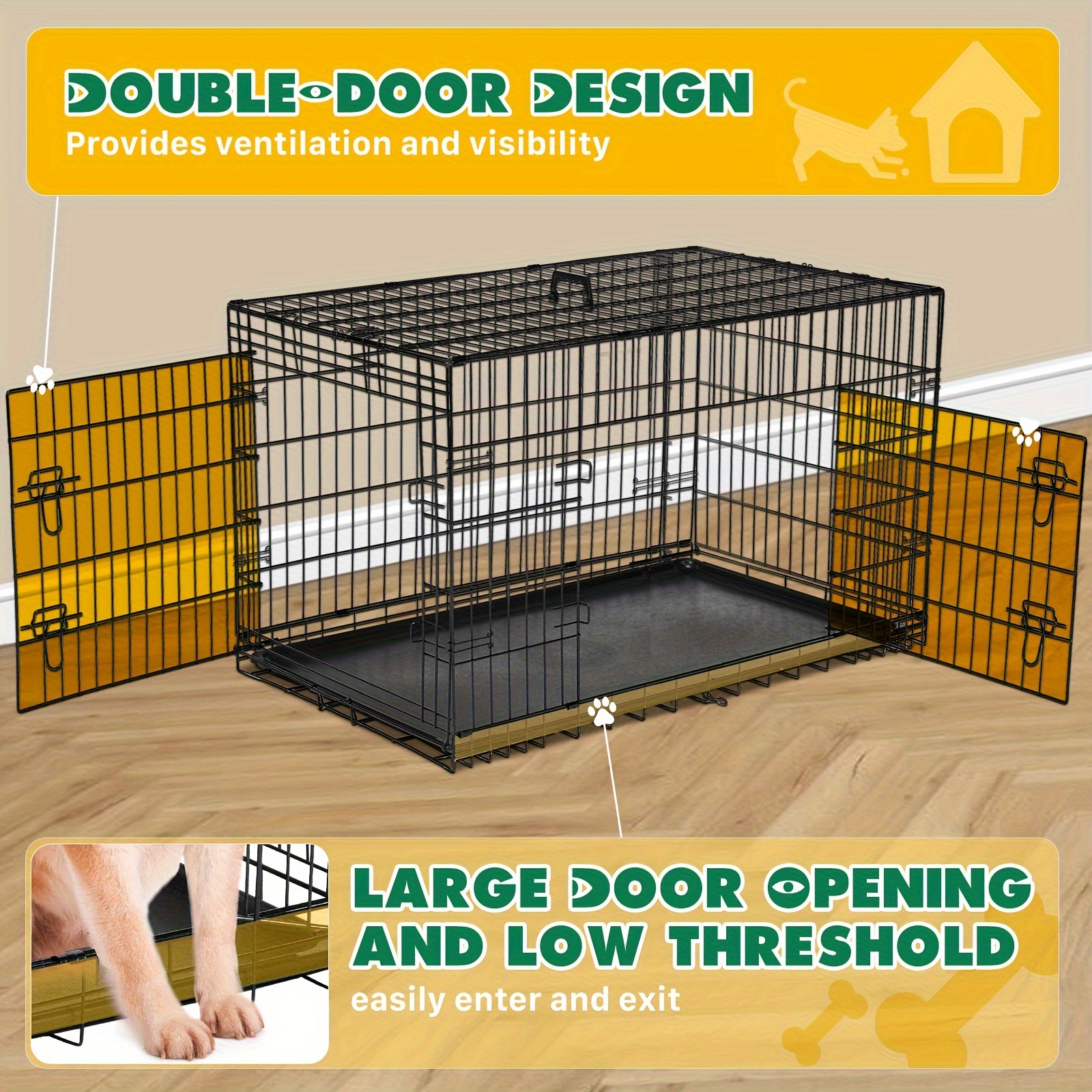 dog crate divider panel double door folding metal wire dog Temu